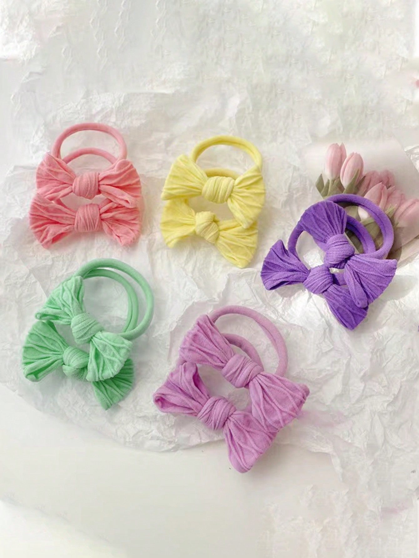 10pcs Colorful Elegant Knot Hair Ties for Women, High Elasticity, No-sew, Ponytail Holder