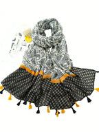 Fashionable paisley print scarf, decorated with sweat knit details and has sun protection function, can be used as a shawl, suitable for daily wear and casual occasions