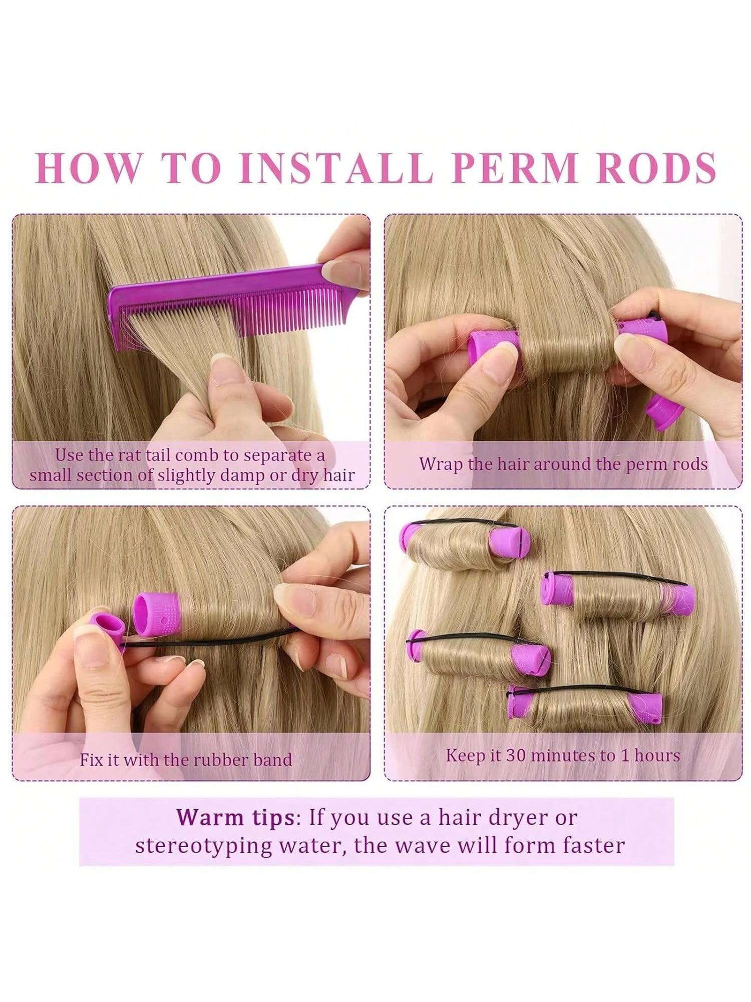 20 Pieces Cold Plastic Curling Irons for Natural Hair Heatless Curling Irons for Women Curling Irons Set for Long Medium Short Hair DIY Hair Salon Tools (Purple 0.75 Inch)