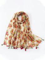 وشاح حريري زخرفي بطباعة أوراق القيقب مطبوع في فصل الربيع/الصيف، منشفة شاطئ مع واقي من الشمس