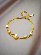 سوار سلسلة مرصعة بطبقتين ومغلفة بالذهب المطلي على الفولاذ المقاوم للصدأ ومسمار ملولب