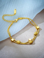 سوار سلسلة مرصعة بطبقتين ومغلفة بالذهب المطلي على الفولاذ المقاوم للصدأ ومسمار ملولب