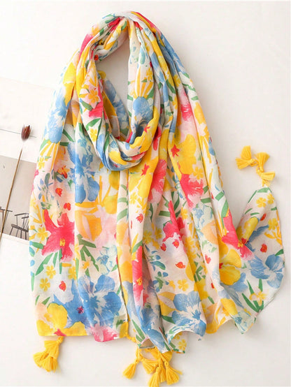 Women's Cotton Leni Print Scarf New Fashion Warm Sunscreen Beach Scarf Neckkerchief For Women Yellow