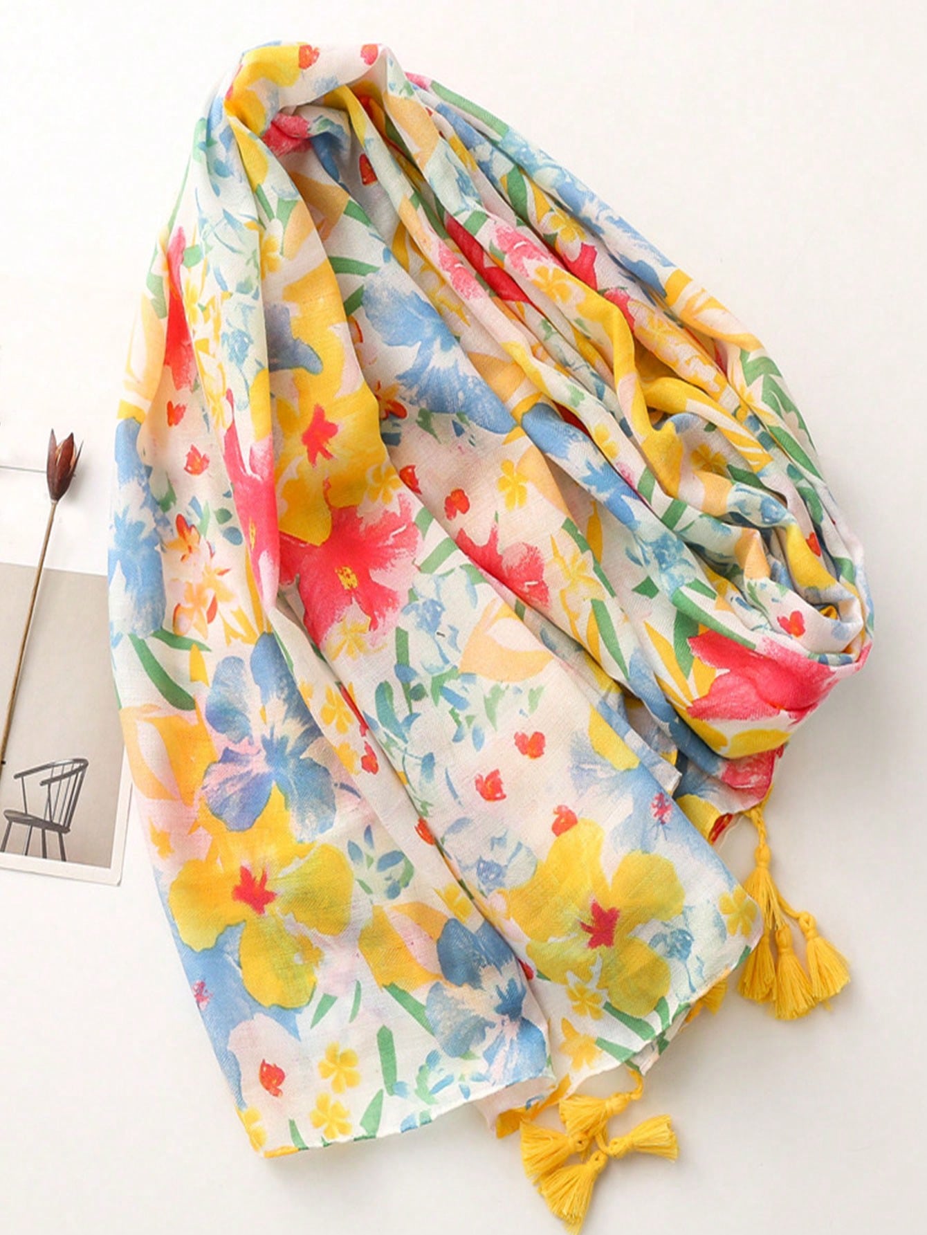 Women's Cotton Leni Print Scarf New Fashion Warm Sunscreen Beach Scarf Neckkerchief For Women Yellow