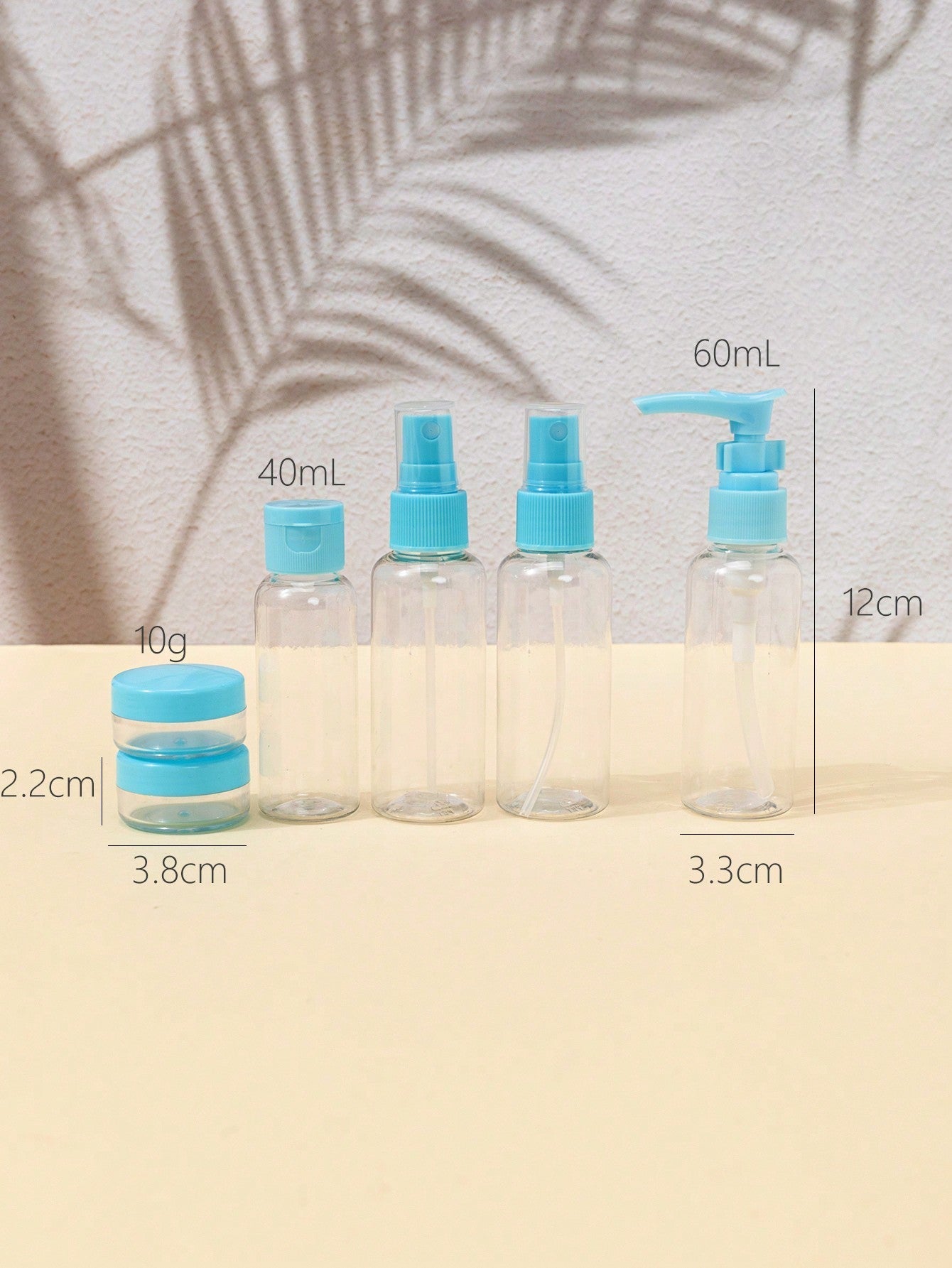 Blue Travel Bottles Set of 6 60ml and 40ml