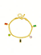 سوار سلسلة كريستال دوبامين مزدوج المستوى واسع النطاق ومتعدد الألوان بفصوص وفولاذ من الفولاذ المقاوم للصدأ للنساء، مناسب للارتداء اليومي.