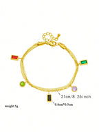 سوار سلسلة كريستال دوبامين مزدوج المستوى واسع النطاق ومتعدد الألوان بفصوص وفولاذ من الفولاذ المقاوم للصدأ للنساء، مناسب للارتداء اليومي.