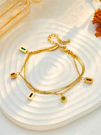 سوار سلسلة كريستال دوبامين مزدوج المستوى واسع النطاق ومتعدد الألوان بفصوص وفولاذ من الفولاذ المقاوم للصدأ للنساء، مناسب للارتداء اليومي.