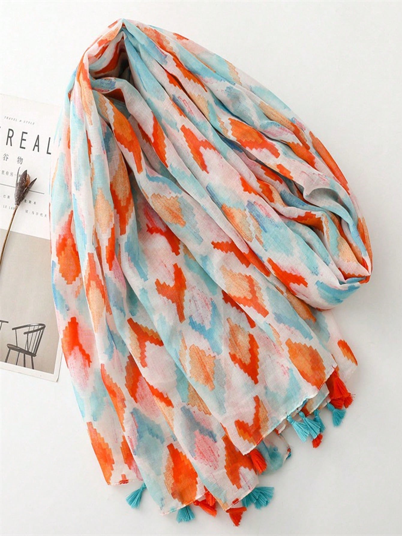 Stylish and colorful orange sunscreen scarf, perfect for spring and summer