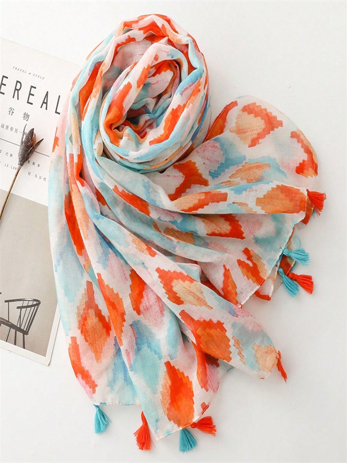 Stylish and colorful orange sunscreen scarf, perfect for spring and summer