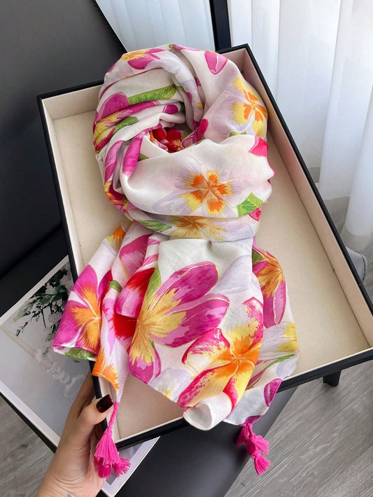 1 Piece Cotton and Linen Floral Hijab, Multi-Functional Sun Protection Decorative Bandana