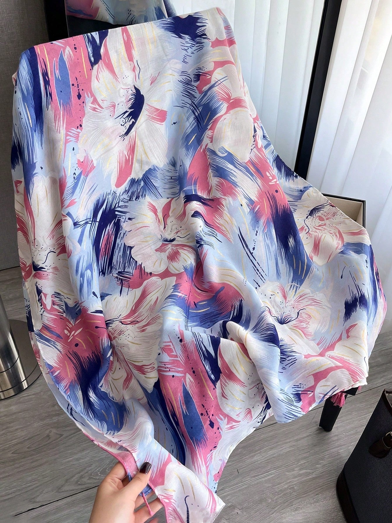 1pc Floral Cotton Linen Hijab Scarf Multifunctional Sunscreen Beach Towel Travel Shawl
