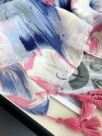 قطعة واحدة من الحجاب الزهري من القطن والكتان، منديل مزين متعدد الوظائف للحماية من أشعة الشمس ومنشفة الشاطئ، وشال سفر