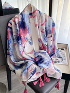 قطعة واحدة من الحجاب الزهري من القطن والكتان، منديل مزين متعدد الوظائف للحماية من أشعة الشمس ومنشفة الشاطئ، وشال سفر