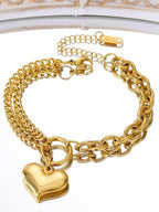 1pc European and American Style Stainless Steel Metal Heart Women's Bracelet Personalized Hip Hop Style Red Net Bracelet Suitable for Daily Use