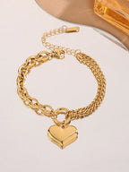 1pc European and American Style Stainless Steel Metal Heart Women's Bracelet Personalized Hip Hop Style Red Net Bracelet Suitable for Daily Use