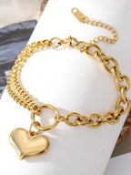 1pc European and American Style Stainless Steel Metal Heart Women's Bracelet Personalized Hip Hop Style Red Net Bracelet Suitable for Daily Use