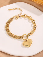 1pc European and American Style Stainless Steel Metal Heart Women's Bracelet Personalized Hip Hop Style Red Net Bracelet Suitable for Daily Use