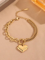 1pc European and American Style Stainless Steel Metal Heart Women's Bracelet Personalized Hip Hop Style Red Net Bracelet Suitable for Daily Use