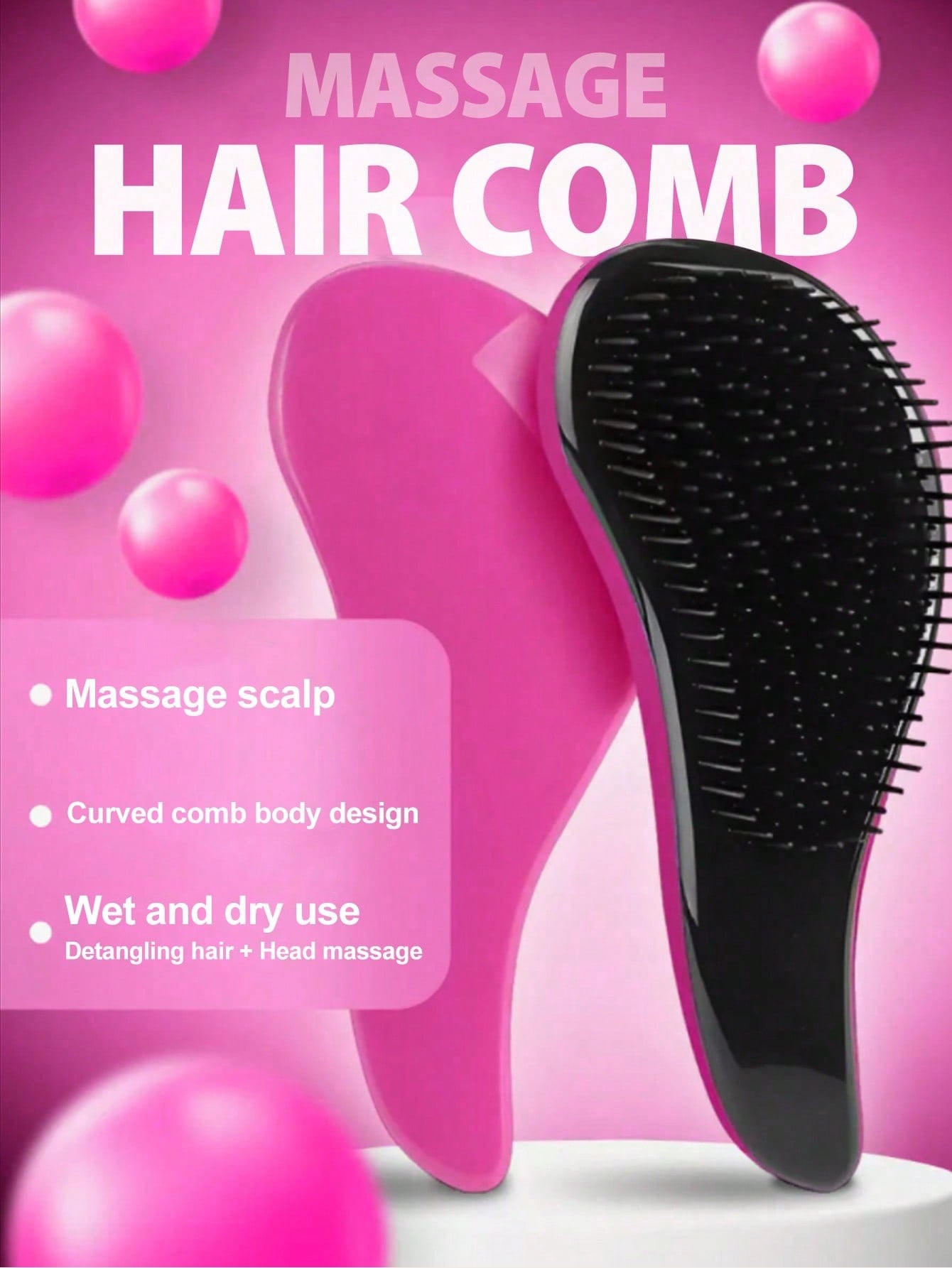 Detangling Brush, Anti-Tangle Massage Comb, Beauty Tools, Hair Brush Set, Natural/Curly/Wrinkle/Dry/Wet/Oil/Thick/Straight/Long Hair, Hair Brush for Dry and Wet Hair for Adults and Kids Pink