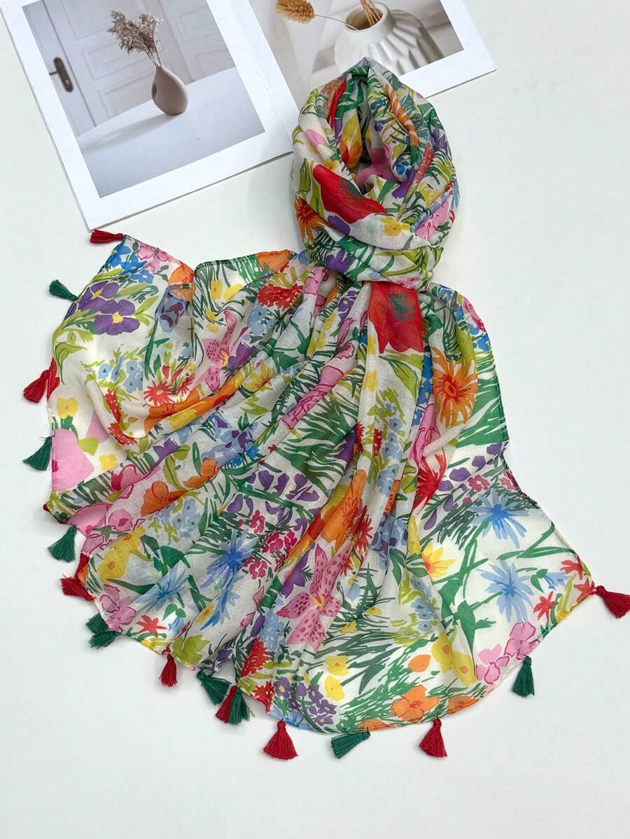 New digital printed scarf, simple beach accessories, women's silk scarf, sun protection, beach scarf, head scarf, multi-purpose long scarf, suitable for spring and summer