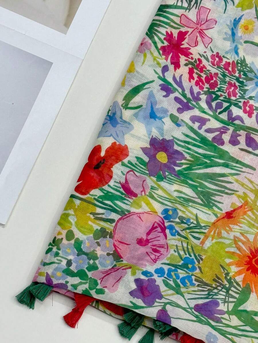 New digital printed scarf, simple beach accessories, women's silk scarf, sun protection, beach scarf, head scarf, multi-purpose long scarf, suitable for spring and summer