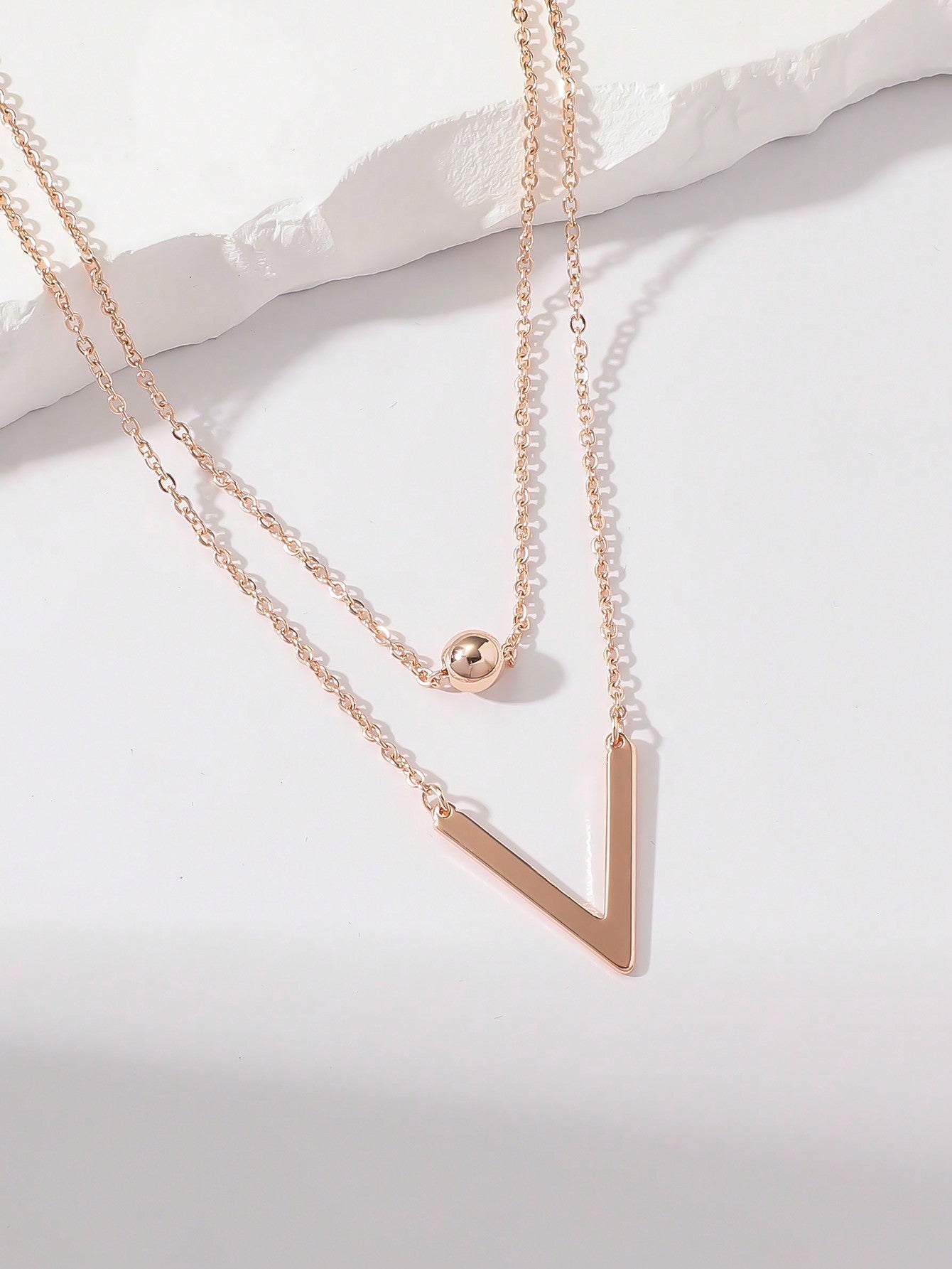 Fashion Layered Necklace Stainless Steel Letter & Bead Pendant for Women Daily Decoration 1pc