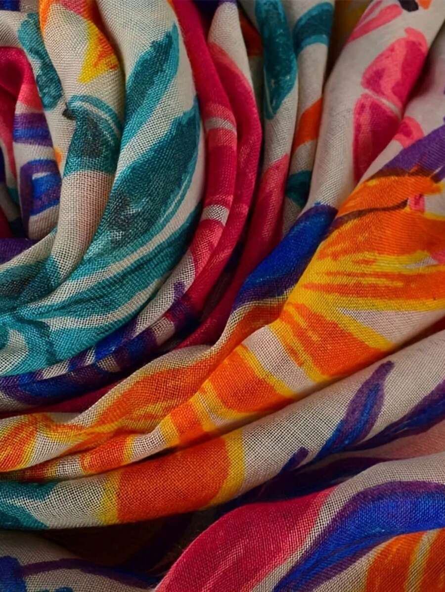 وشاح كتاني فينتاج على كرم بشراشيب للنساء قطعة واحدة 