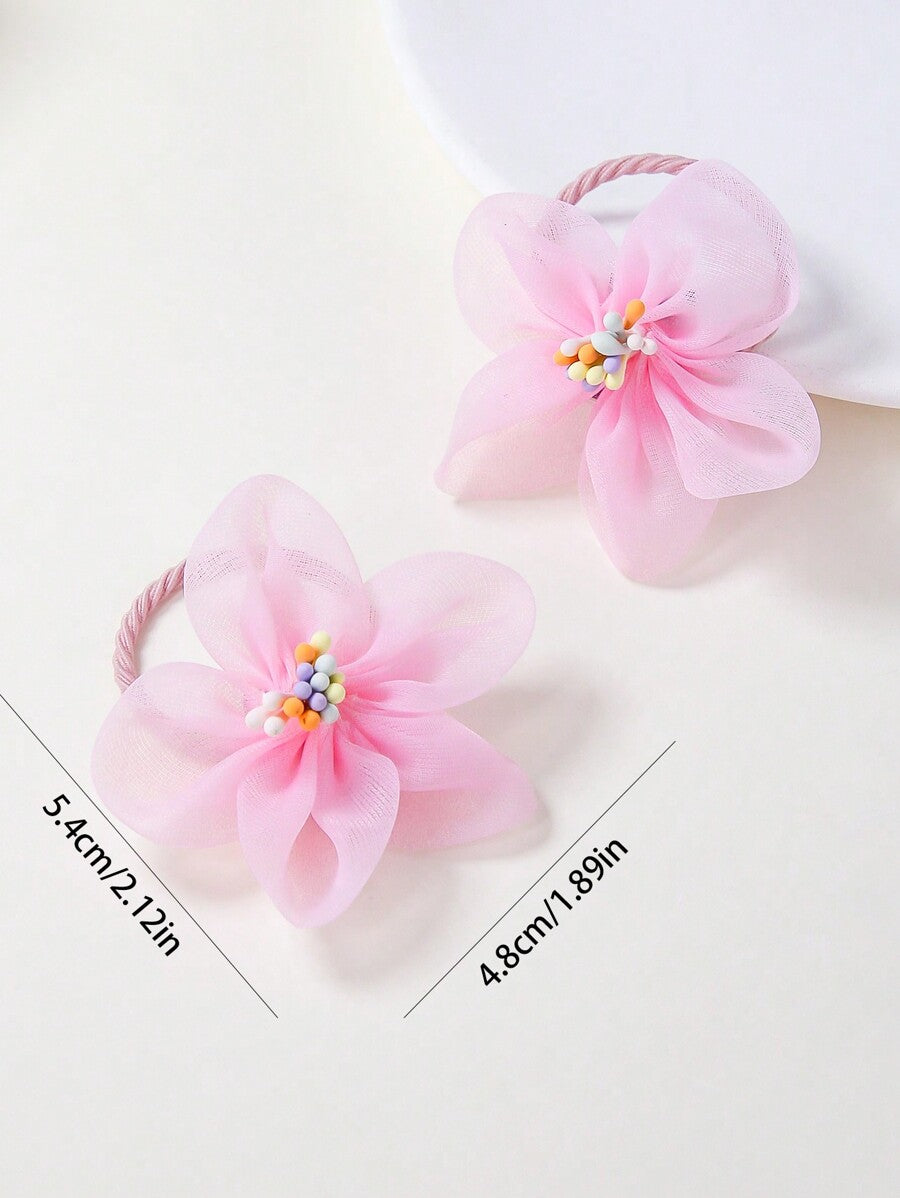 10-Piece Transparent Floral Hair Ties Set for Girls