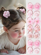 10-Piece Transparent Floral Hair Ties Set for Girls