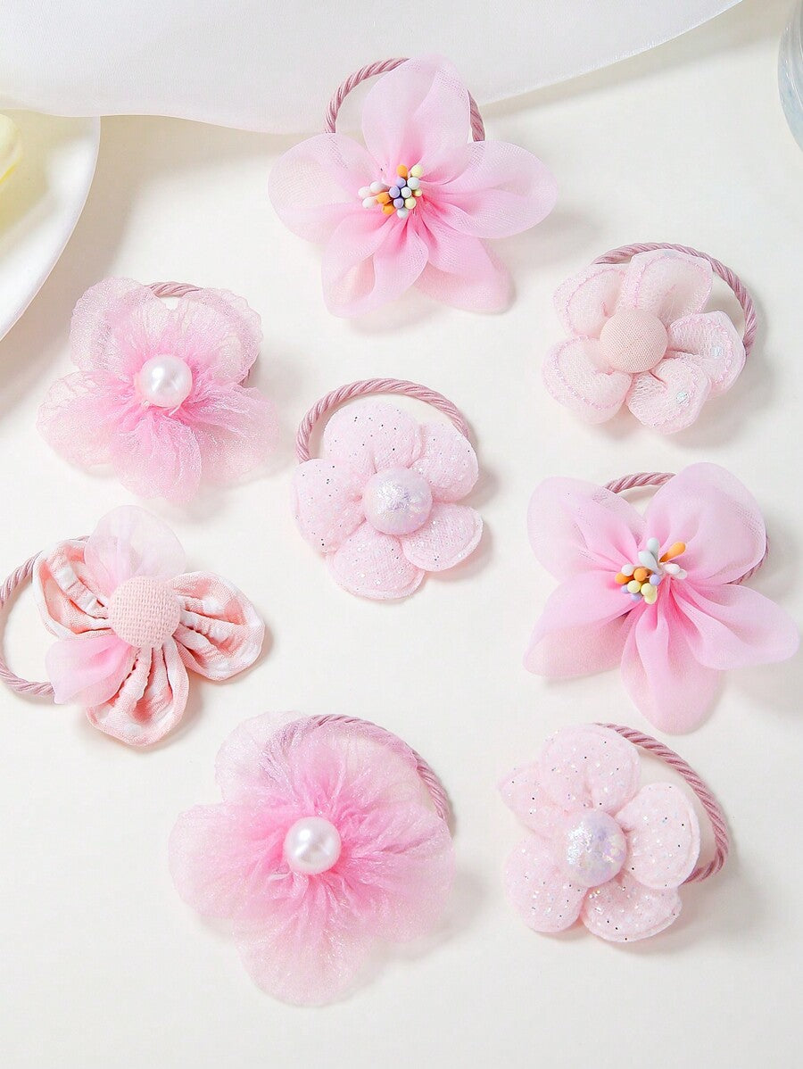 10-Piece Transparent Floral Hair Ties Set for Girls