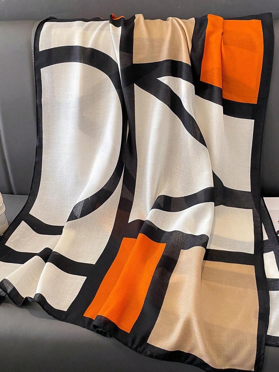 1 Piece Geometric Print Scarf - Soft, Breathable, and Stylish for Women - Suitable for Casual Daily Wear and Sun Protection, Printed Tie-dye Scarf for Everyday Use