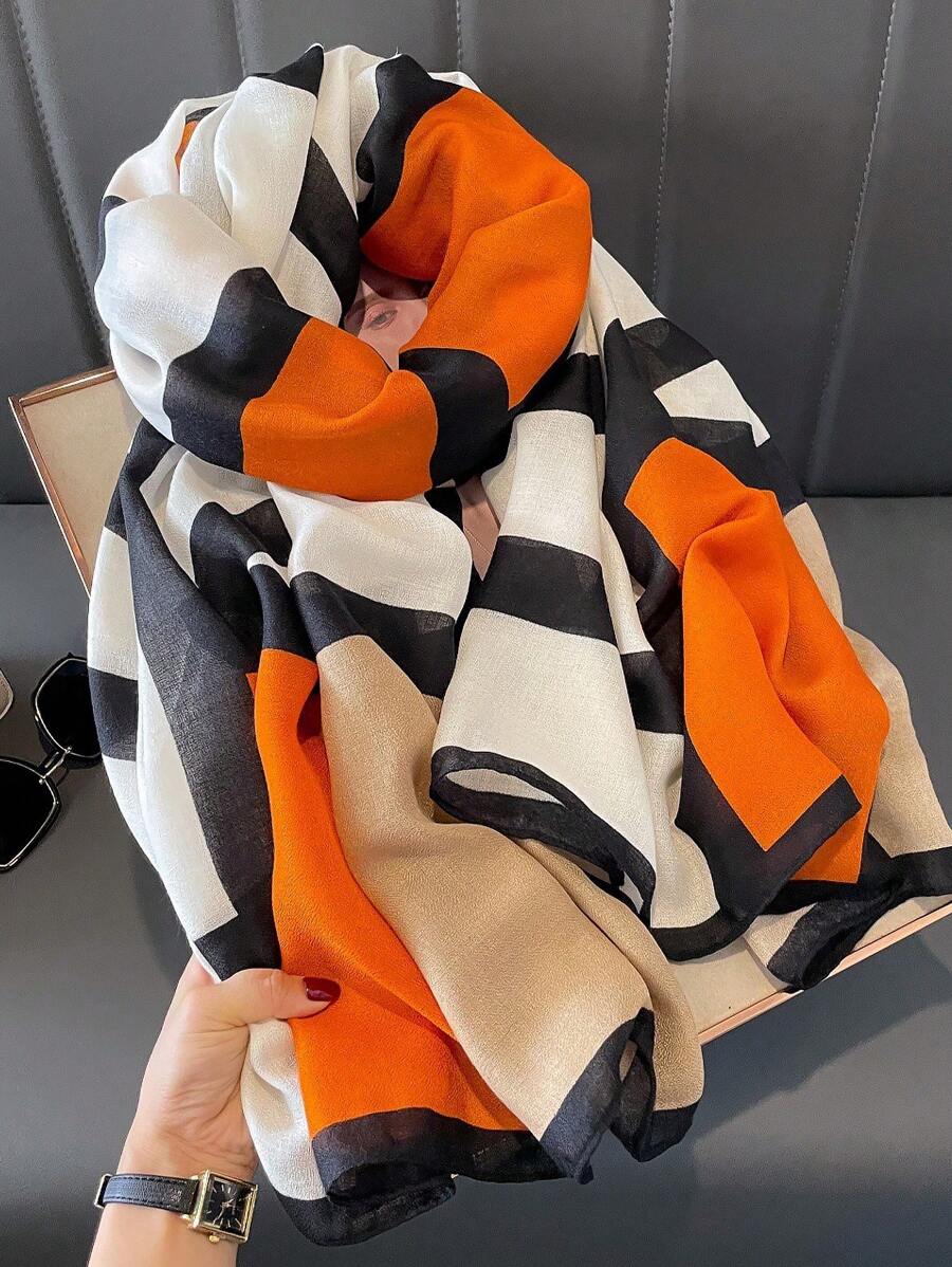1 Piece Geometric Print Scarf - Soft, Breathable, and Stylish for Women - Suitable for Casual Daily Wear and Sun Protection, Printed Tie-dye Scarf for Everyday Use