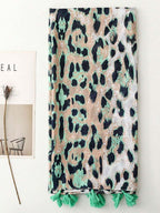 Elegant and simple silk scarf for women, large vivid leopard print scarf, bohemian scarf for spring and summer beach, linen fabric
