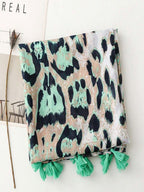 Elegant and simple silk scarf for women, large vivid leopard print scarf, bohemian scarf for spring and summer beach, linen fabric