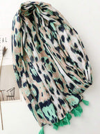 Elegant and simple silk scarf for women, large vivid leopard print scarf, bohemian scarf for spring and summer beach, linen fabric