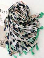 Elegant and simple silk scarf for women, large vivid leopard print scarf, bohemian scarf for spring and summer beach, linen fabric