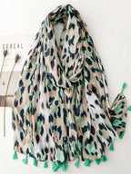 Elegant and simple silk scarf for women, large vivid leopard print scarf, bohemian scarf for spring and summer beach, linen fabric