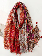 Elegant Breathable Tassel Decorated Beach Shawl, Stylish Design Ladies Scarf, Fashion Silk Scarf for Women, Long Colorful Scarf for Spring and Summer, Versatile for Outdoor, Beach and Headwear