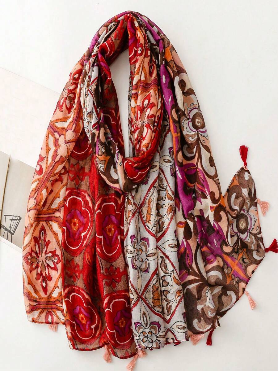 Elegant Breathable Tassel Decorated Beach Shawl, Stylish Design Ladies Scarf, Fashion Silk Scarf for Women, Long Colorful Scarf for Spring and Summer, Versatile for Outdoor, Beach and Headwear