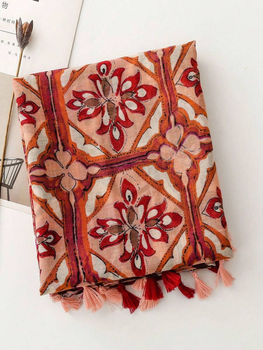 Elegant Breathable Tassel Decorated Beach Shawl, Stylish Design Ladies Scarf, Fashion Silk Scarf for Women, Long Colorful Scarf for Spring and Summer, Versatile for Outdoor, Beach and Headwear