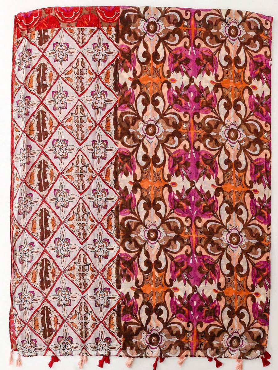 Elegant Breathable Tassel Decorated Beach Shawl, Stylish Design Ladies Scarf, Fashion Silk Scarf for Women, Long Colorful Scarf for Spring and Summer, Versatile for Outdoor, Beach and Headwear