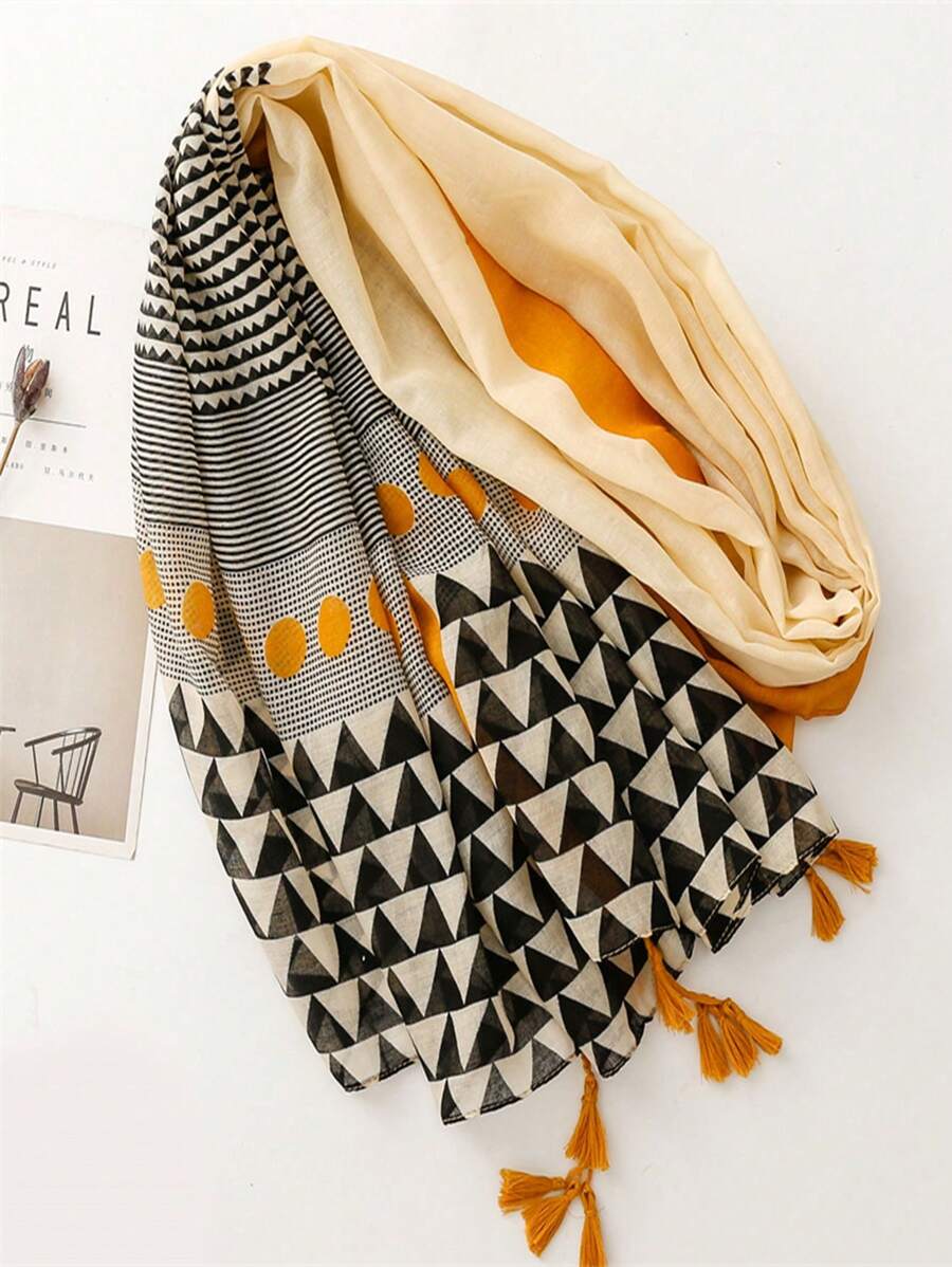 New Arrival Air Vent Short Scarf with Tassels, Fashionable Silk Teapot Scarf for Women, Spring Summer Vivid Long Scarf, Outdoor Beach Sun Protection Scarf, Versatile Head Scarf