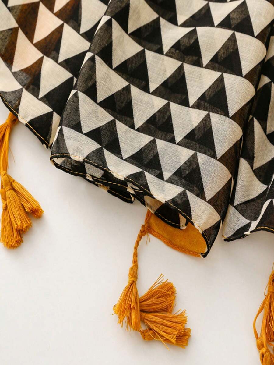 New Arrival Air Vent Short Scarf with Tassels, Fashionable Silk Teapot Scarf for Women, Spring Summer Vivid Long Scarf, Outdoor Beach Sun Protection Scarf, Versatile Head Scarf