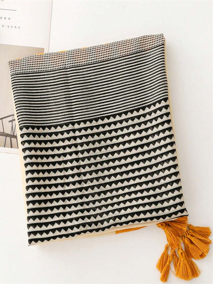 New Arrival Air Vent Short Scarf with Tassels, Fashionable Silk Teapot Scarf for Women, Spring Summer Vivid Long Scarf, Outdoor Beach Sun Protection Scarf, Versatile Head Scarf