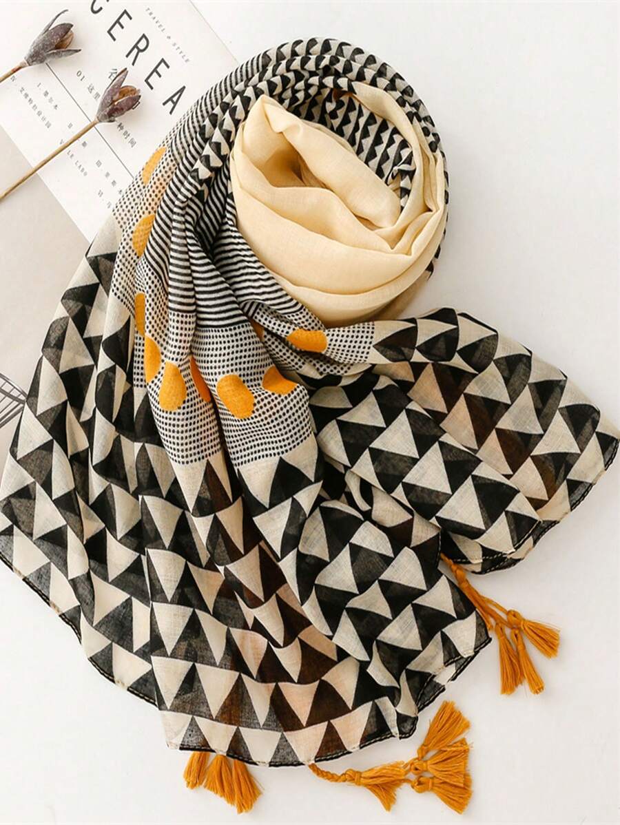 New Arrival Air Vent Short Scarf with Tassels, Fashionable Silk Teapot Scarf for Women, Spring Summer Vivid Long Scarf, Outdoor Beach Sun Protection Scarf, Versatile Head Scarf