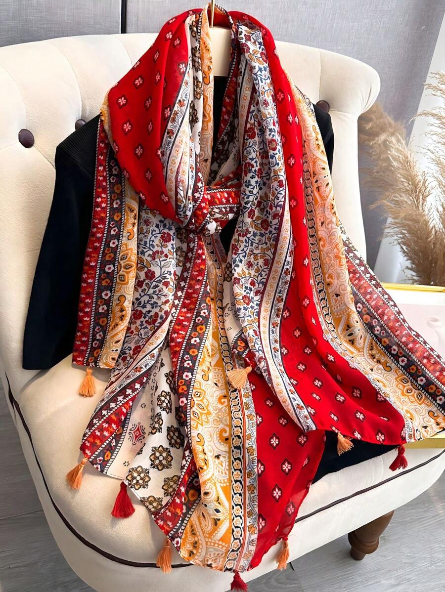 1PC New Design Women's Hijab Bohemian Vintage Floral Print Soft Multi-Purpose Sun and Windproof Scarf, Suitable for Daily, Holiday Parties and Formal Occasions