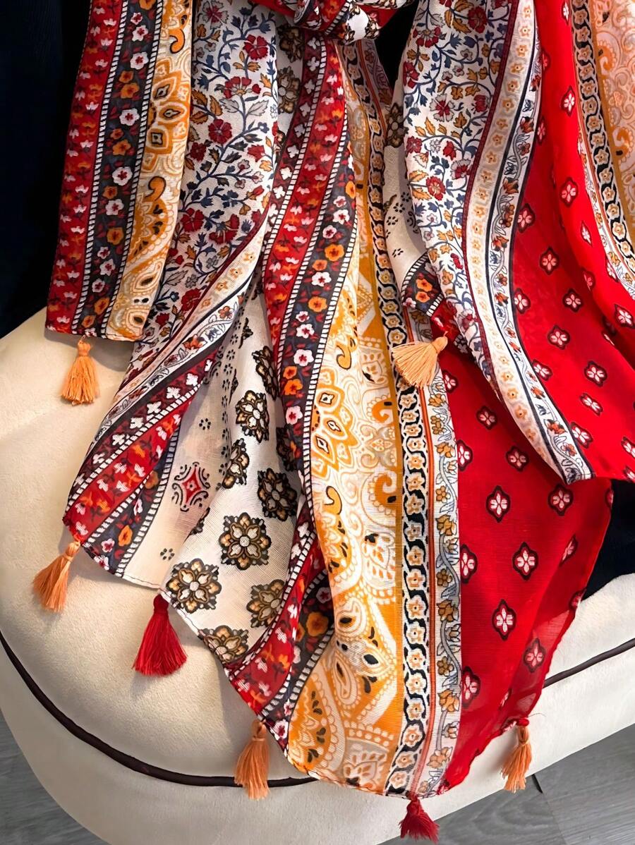 1PC New Design Women's Hijab Bohemian Vintage Floral Print Soft Multi-Purpose Sun and Windproof Scarf, Suitable for Daily, Holiday Parties and Formal Occasions