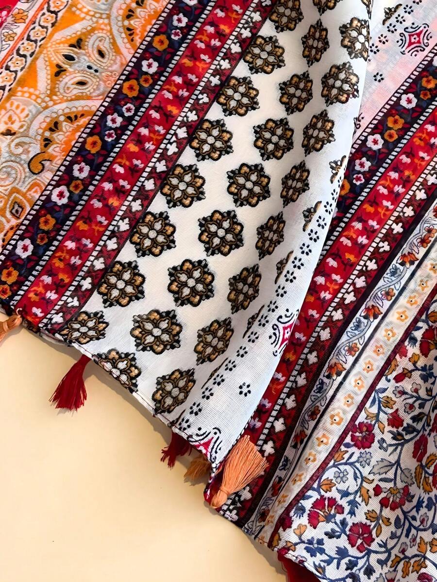 1PC New Design Women's Hijab Bohemian Vintage Floral Print Soft Multi-Purpose Sun and Windproof Scarf, Suitable for Daily, Holiday Parties and Formal Occasions