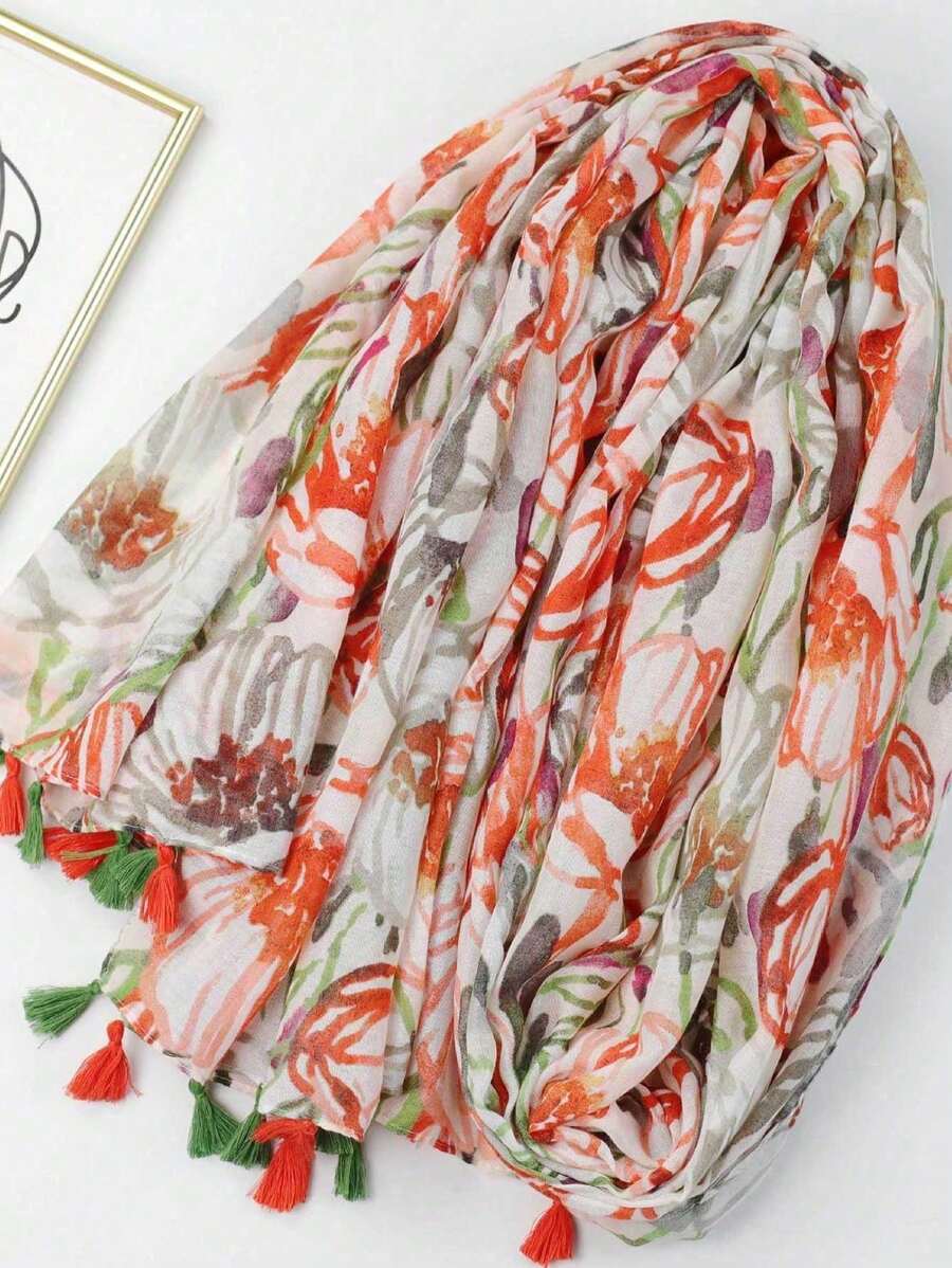 1 Piece Spring/Autumn Beach Accessory Floral Print Tassel Beach Scarf/Wrap